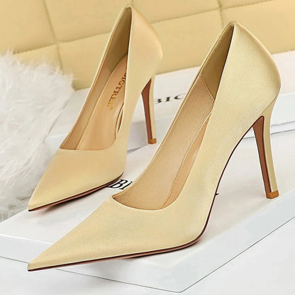 Stiletto 10 Cm Silk Satin Woman Pumps Fashion High Heels