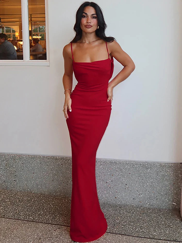 Solid Spaghetti Evening Club Bodycon Dress