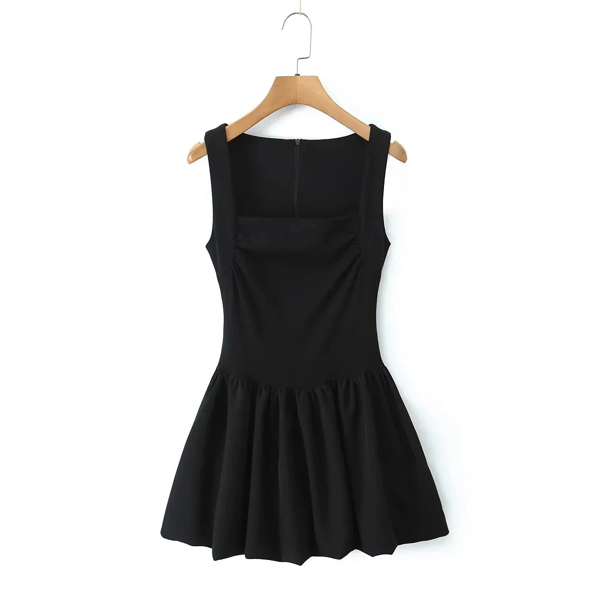 Square Neck Ruched Bodice Bubble Hem Mini Dress