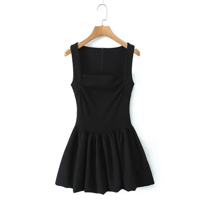 Square Neck Ruched Bodice Bubble Hem Mini Dress