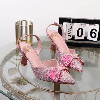 Summer rhinestone stiletto heels with pointed sandals
