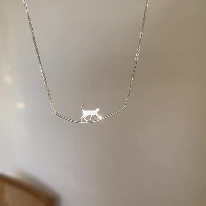 Maison Cat Curve Pendant Necklace | Sterling Silver Finish