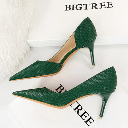 Weave Design Kitten Heels Women Shoes Pointed Stiletto Pumps