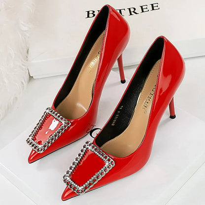 Nude Patent Leather High Heel Pumps for Women