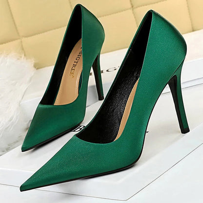 Stiletto 10 Cm Silk Satin Woman Pumps Fashion High Heels