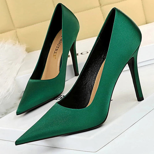 Stiletto 10 Cm Silk Satin Woman Pumps Fashion High Heels