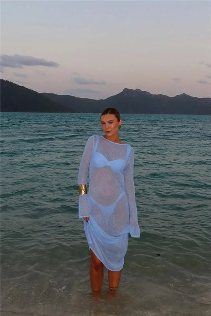 Hollow Backless Solid Knitted Dress