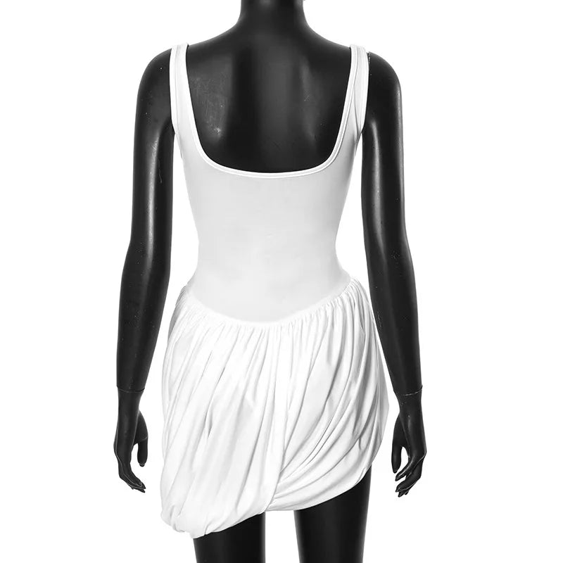 Scoop Neck Sleeveless Draped Bubble-Hem Mini Dress