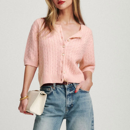 Cashmere Button Down Short Sleeve Cardigan