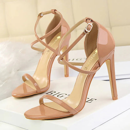 Open Toe High Heels Patent Leather Women Stiletto 11cm 7.5cm