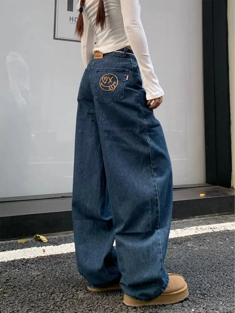 Vintage Y2k Baggy Jeans Women Hip-hop Blue Harajuku Denim Trousers Retro Oversized Casual Streetwear Jeans Aesthetic