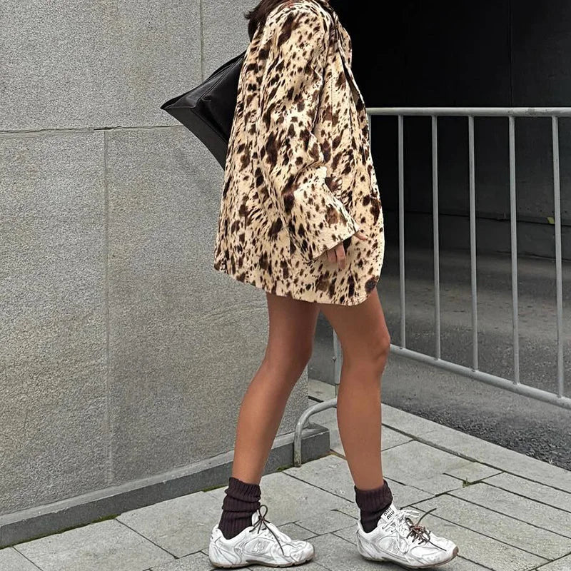 Belted Printed Lapel Blazer Coat