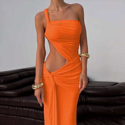 One Shoulder Sleeveless Bodycon Vacation Dress