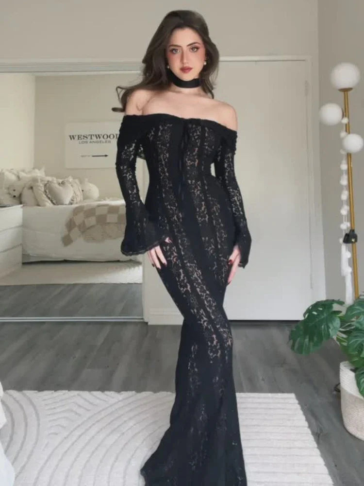 Lace Up Flared Sleeve Maxi Dress