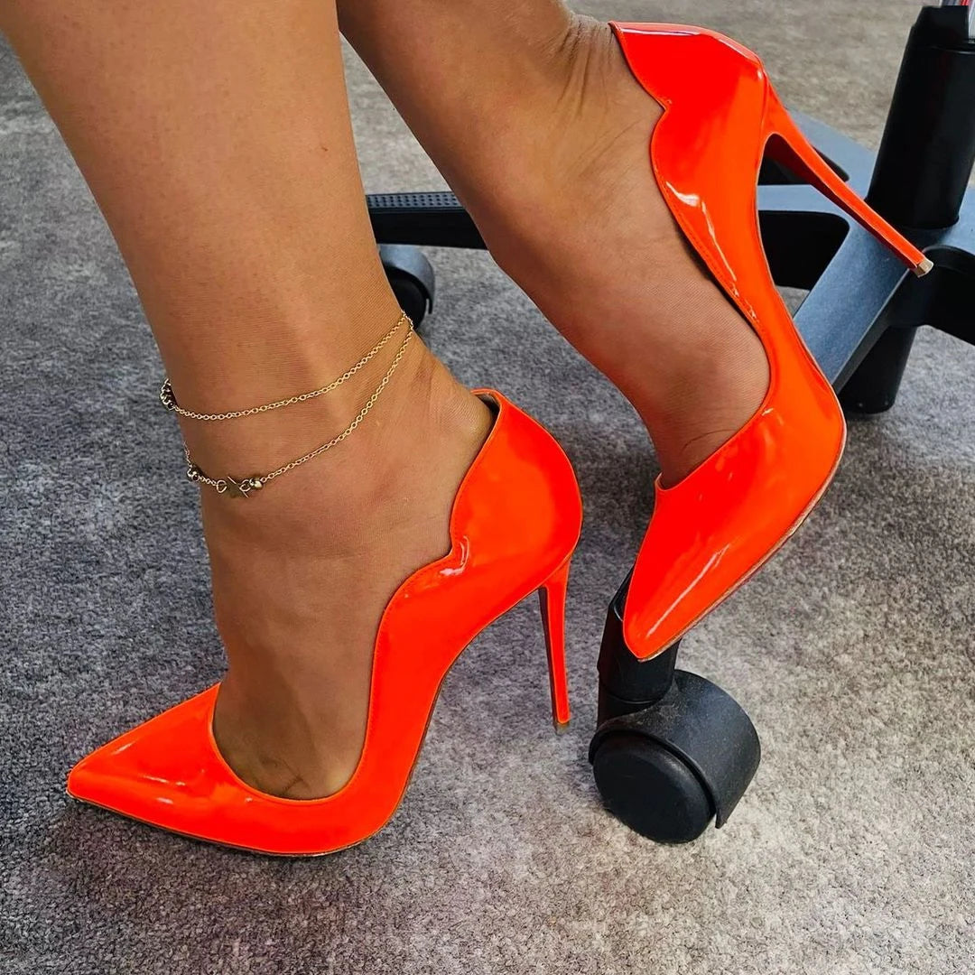 Black Patent Pointed Toe Stiletto High Heels for Women