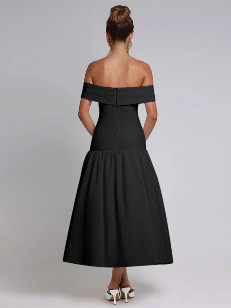 Ruched One-Shoulder A-Line Maxi Dress