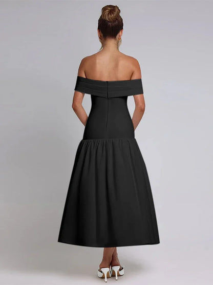 Ruched One-Shoulder A-Line Maxi Dress