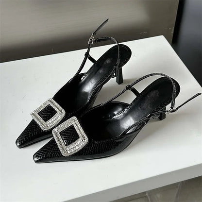 Spring Autumn Women Pumps Designer Pointed Toe Buckle Strap Thin Heels Gold Silver