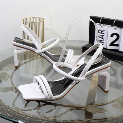 Plus Size Women's Summer Sandals with Thick Square Heel and Elastic Band