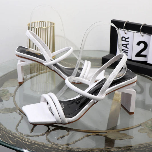 Plus Size Women's Summer Sandals with Thick Square Heel and Elastic Band