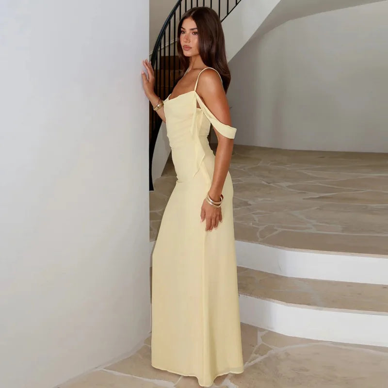 Yellow Suspender Backless Bodycon Prom Dress