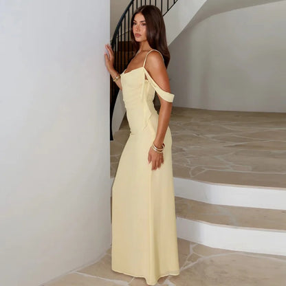 Yellow Suspender Backless Bodycon Prom Dress
