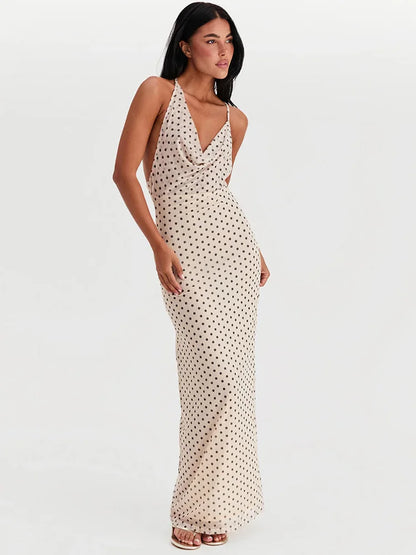 Spaghetti Strap Polka Dot Irregular V Neck Vacation Dress