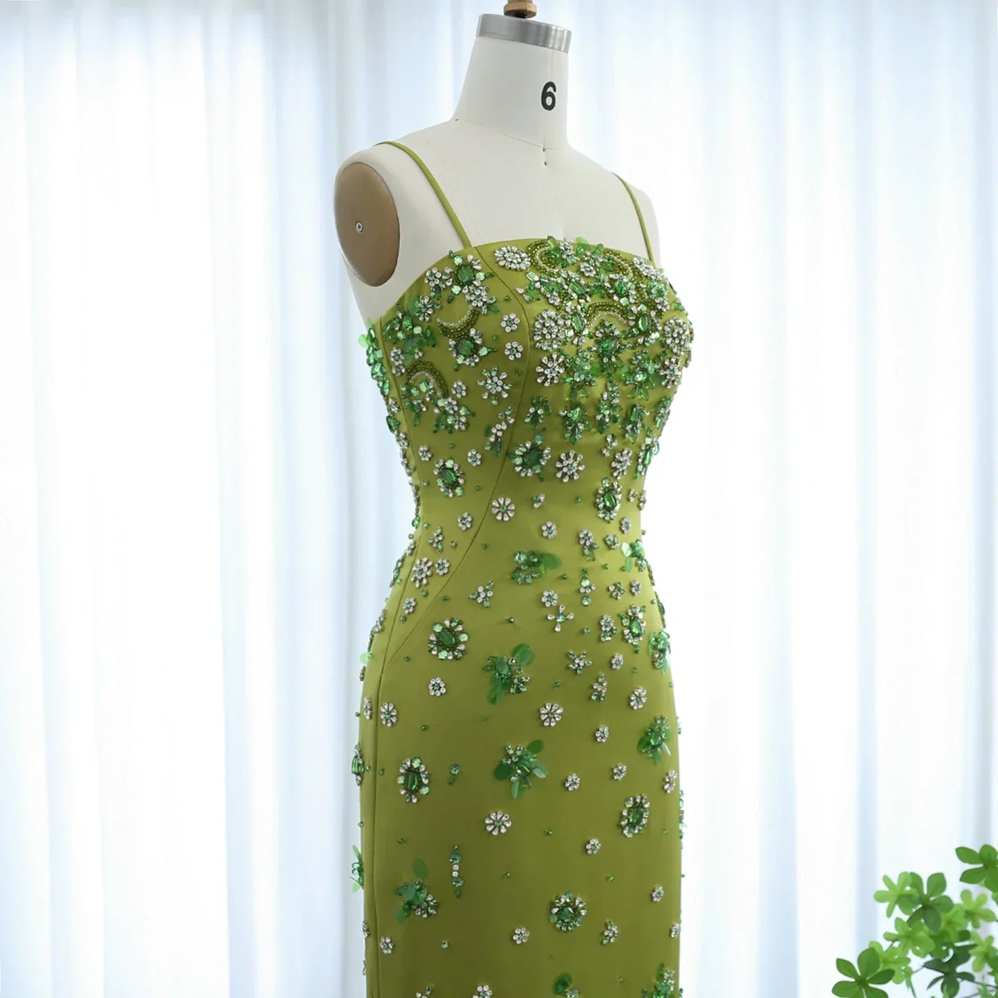 Floral Beaded Midi Dress Spaghetti Straps