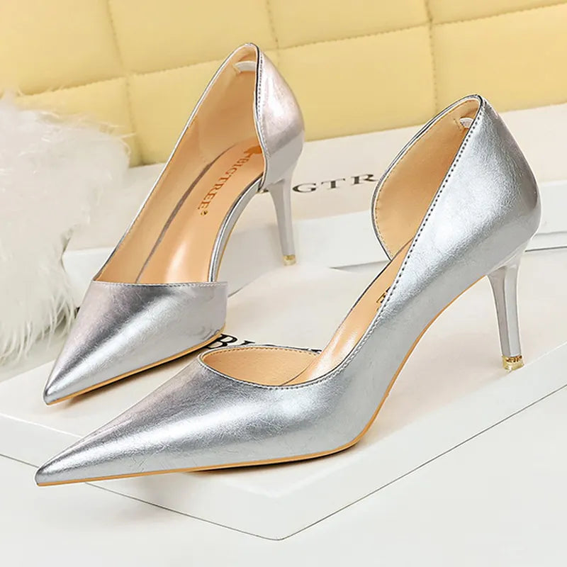 Sexy Pu Leather Kitten Heels Party Shoes for Women