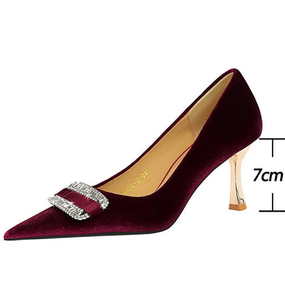 Metal Rhinestone Kitten Heels Women Pumps for Fashion Banquets