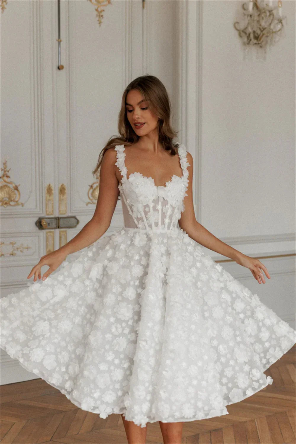 Lace V Neck Knee A-Line Vacation Dress