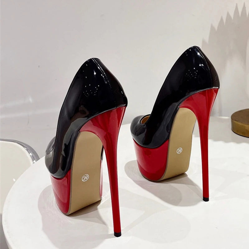 Patent Leather Round Toe Extreme High Heels for Spring and Autumn Stripper