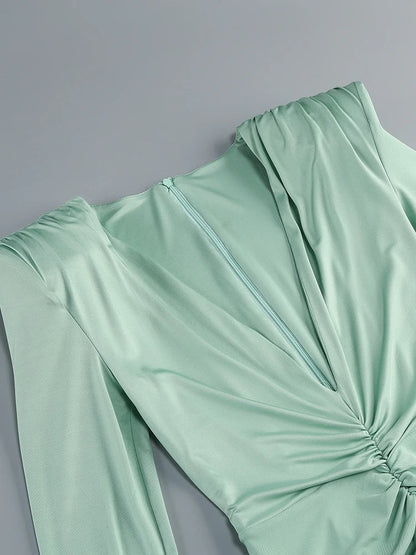 Folds Design Long Sleeve Pleated Maxi Dress