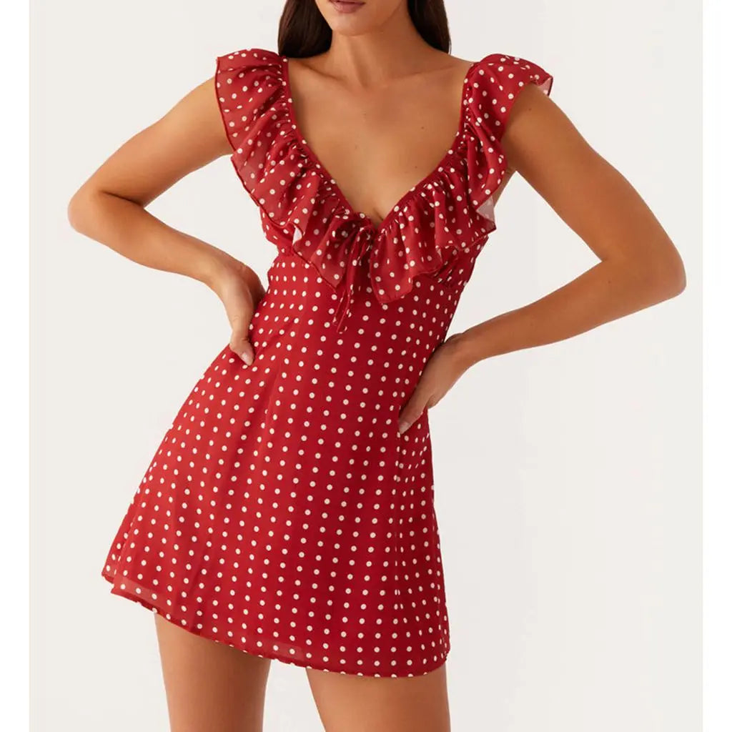 Sleeveless Ruffled Trim V Bodycon Dress