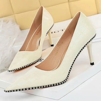 High Heels Women Pumps with Rivet Metal Chain