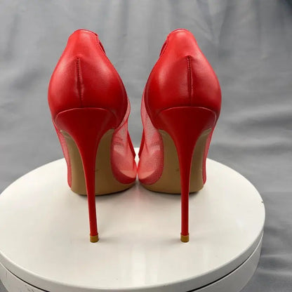 Red Matte Women Summer Gauze Pointy Toe High Heel Shoes