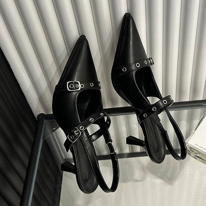 Women's Fashion Metal Buckle Pointed Toe Low Thin Heeled Sandal for Spring and Autumn
