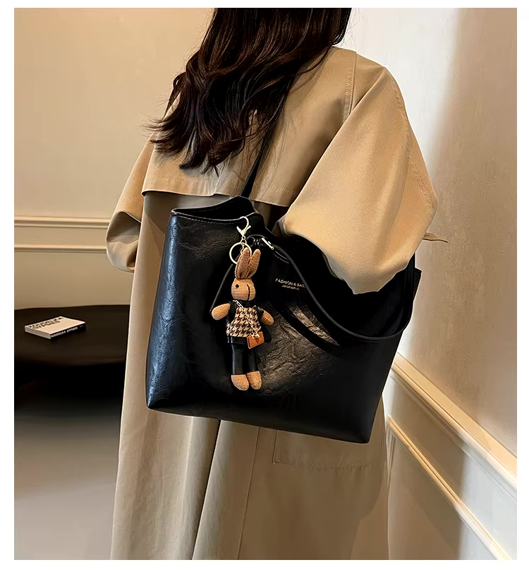 | Soft Vegan Leather Tote Bag with Shoulder Straps
