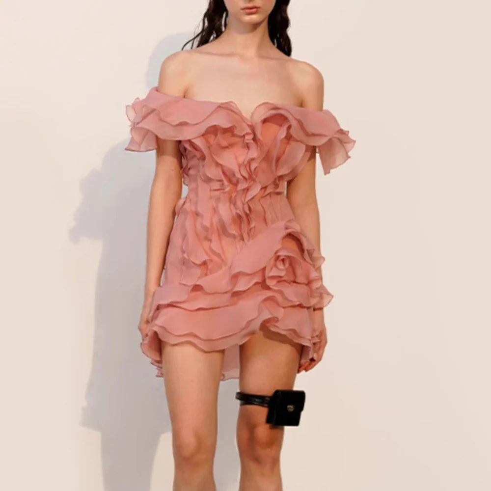 Off Shoulder Ruffle Spliced Floral Dress