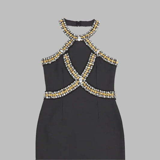 Diamond Knee Length Black Bandage Dress
