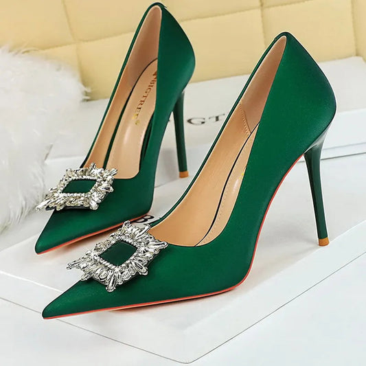 Luxury Banquet Shoes with Metal Rhinestone Detail and 10 cm Heels for Women