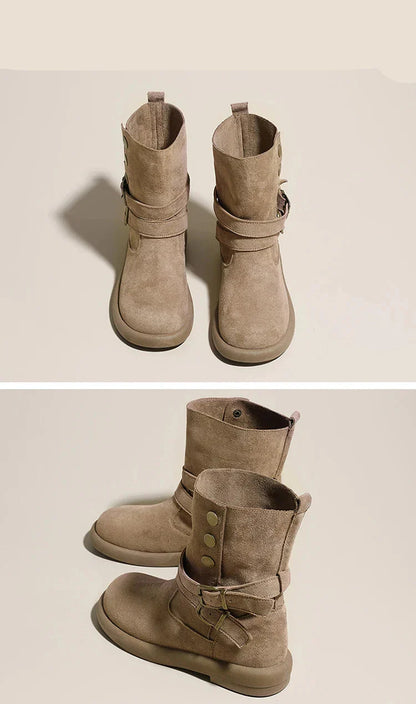 | Suede Buckle Ankle Boots