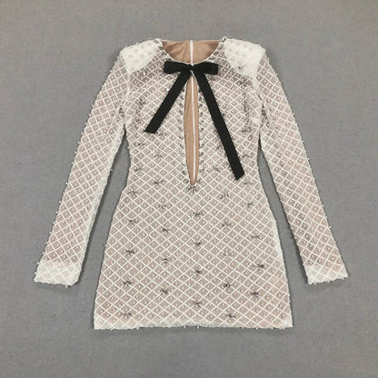 Pearl Sequin Mini Long Sleeve Party Dress