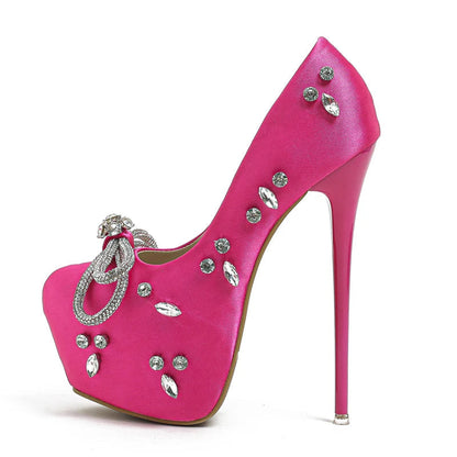 Rhinestone Butterfly-knot Platform Pumps Stiletto Heels for Women