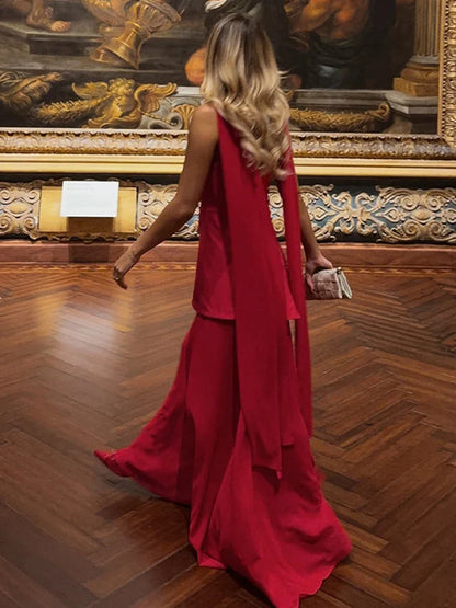 Strapless Slit Ribbon Mesh Maxi Dress