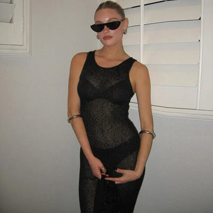 See Through Sequins Sleeveless Maxi Dress