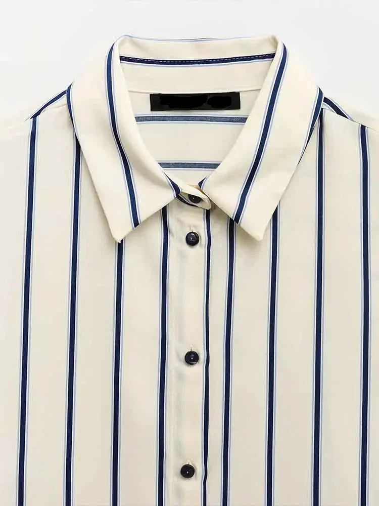 | Striped Button-Up Blouse