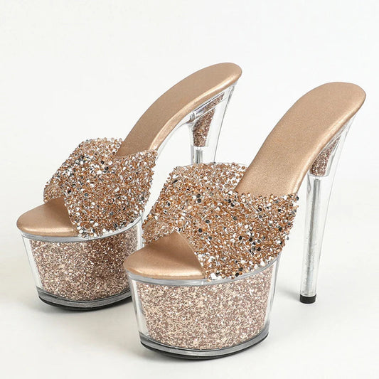 17CM Peep Toe Party Club Strip Pole Dance Shoes Extreme High Heels