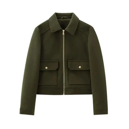 | Women’s Wool Bomber Jacket with Zipper