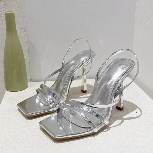 Summer Slingback Sandals with Square Toe and High Heels